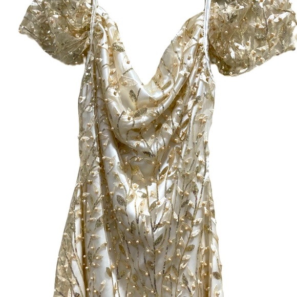 Sister’s the Label PEARL & SILK ‘Juliet’ off the Shoulder Dress. White/Gold Sz S - Picture 5 of 11